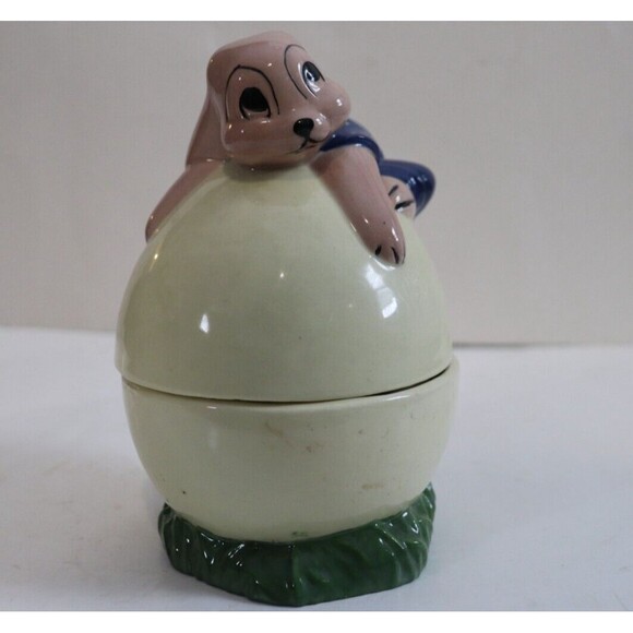 Ceramic Bunny Rabbit Egg Canister Lid Trinket Dish Signed AF - Picture 2 of 7